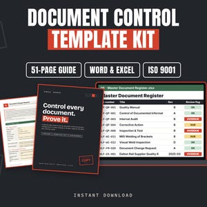 Document Control Template Kit: Master Document Register, Records Retention Schedule & ISO 9001 Procedures, Excel and Word