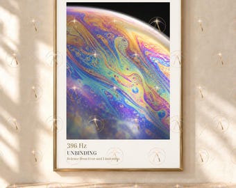 Iridescent Soap Bubble Wall Art - 396 Hz Unbinding Cosmic Print (Digital Download)