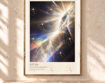 Crystal Prism Wall Art in Black and Gold - 432 Hz Universal Harmony (Digital Download)