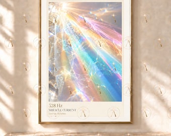 Pastel Rainbow Light Wall Art - 528 Hz Miracle Current Spiritual Print (Digital Download)