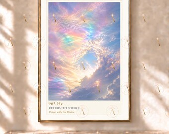 Iridescent Cloud Wall Art - 963 Hz Return to Source Celestial Sky Print (Digital Download)
