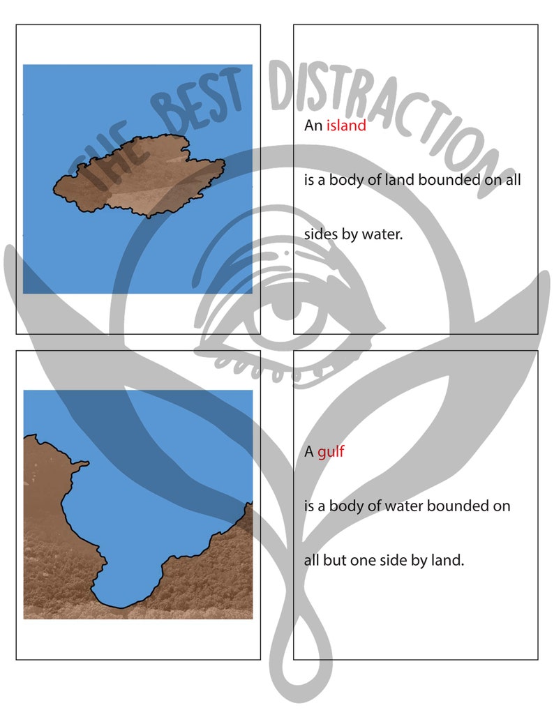 Land and Water Forms Montessori 3 Part Card Printable - Etsy