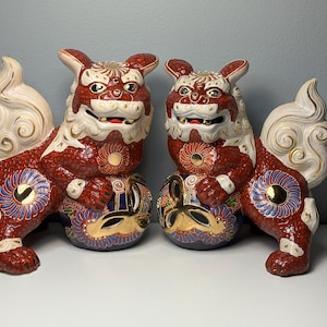 Foo Dogs - Red Shishi Lions with Spheres
