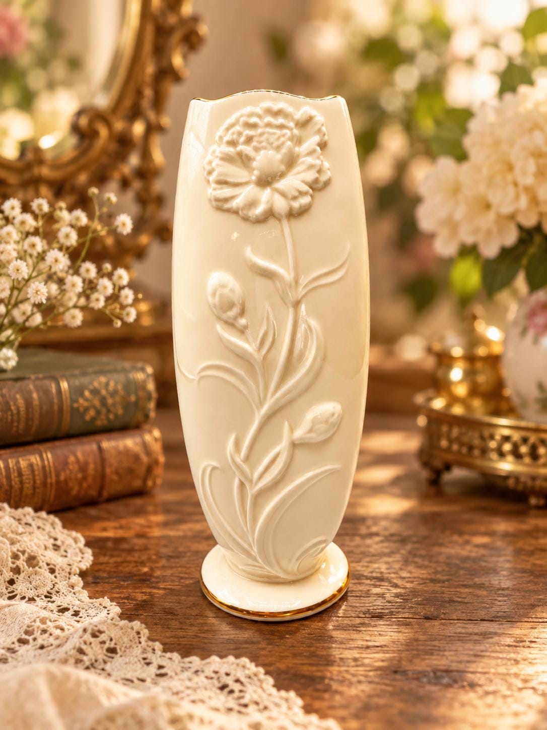 アメリカ　LENOX 製　白いセラミック花瓶 フローラルデザイン Lenox Vase - Etsy