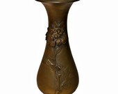 Antique Japanese Meiji Period Bronze High Relief Vase with Chrysanthemum Floral Design