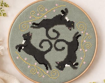 Schwarze Katzen Kreuzstich Stickmuster, PDF, Anfängerfreundlich, 7 Farben