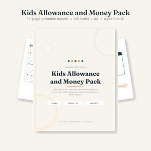 以下が含まれることがあります： 5歳から12歳向けの12ページの印刷可能なKids Allowance and Money Pack。USレターおよびA4サイズに対応。お小遣いトラッカー、家事チャート、貯金箱、お金に関する単語、色塗り可能な報酬クーポンが含まれています。