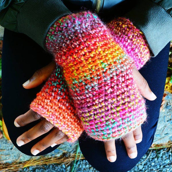 Fingerless gloves for women - crochet gloves for women - Rainbow gloves for women- mittens - gift for teen - typing gloves - pastel gloves