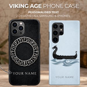 Personalised Viking Age Phone Case, Norse Runes Longship, iPhone Samsung Cover