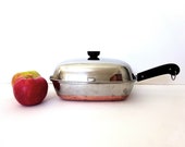 Vintage Revere Ware Copper Bottom Large 11 Inch Square Covered Fry Pan Skillet