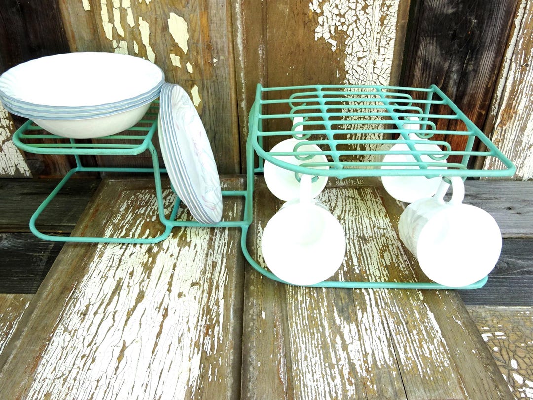 Vintage Turquoise Blue Vinyl Coated Metal Storage Dishware/dinnerware ...