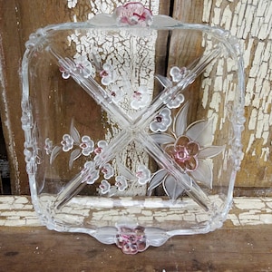 Vintage Mikasa Frosted Crystal Cherry Blossom Divided Serving Dish