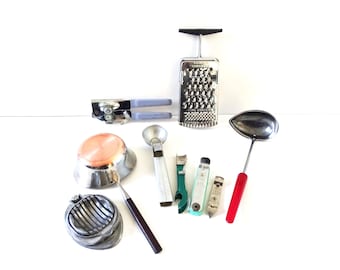Vintage Kitchen Gadgets,Bar Tools, Grater, Ladles, Can Opener