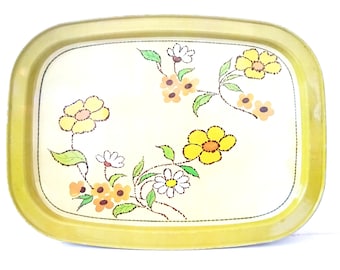 Vintage Yellow Daisy Floral Metal Tray