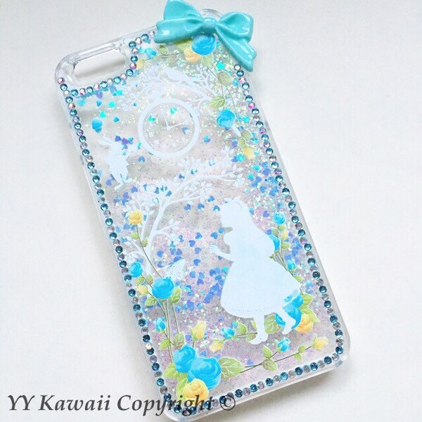 PREORDER Disney Alice in Wonderland Glitter Fall Kawaii Decoden Phone Case for 6/6s, 6/6s Plus, S4 S5 S6 and S6 Edge
