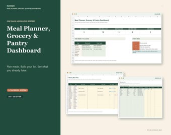 Meal Planner Spreadsheet | Weekly Meal Planner, Grocery List, Pantry Inventory & Freezer Tracker + Printable PDFs