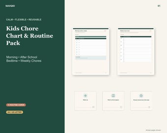 Kids Chore Chart Printable | Morning Routine Chart, Bedtime Routine, Weekly Chores + 72 Routine Cards
