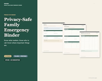 Emergency Binder Printable | 44-Page Family Emergency Planner, Fillable PDF & Important Document Organizer