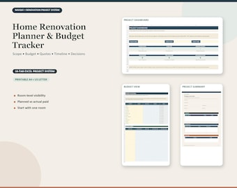 Home Renovation Planner Spreadsheet | Renovation Budget Tracker, Contractor Quotes, Timeline & Printable Project Summary