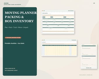 Moving Planner Spreadsheet | Moving Checklist, Packing Tracker, Box Inventory & Printable Moving Labels