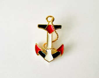 1970s Vintage Anchor Brooch - Patriotic Red White & Blue Enamel Nautical Pin, USA Brooch, Nautical America the Great Brooch