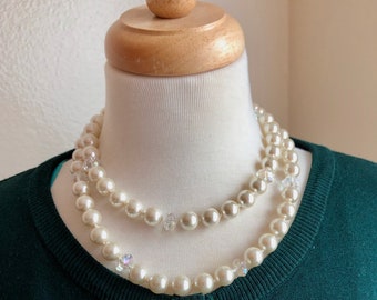 Vintage Bead Pearls with AB Aurora Borealis Crystals / Faux Pearls