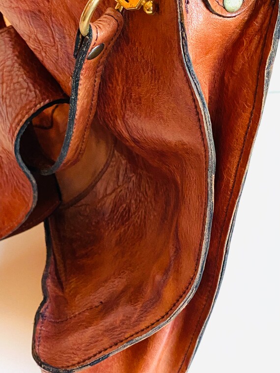 Vintage Brown Handmade Leather Shoulder Handbag, … - image 6