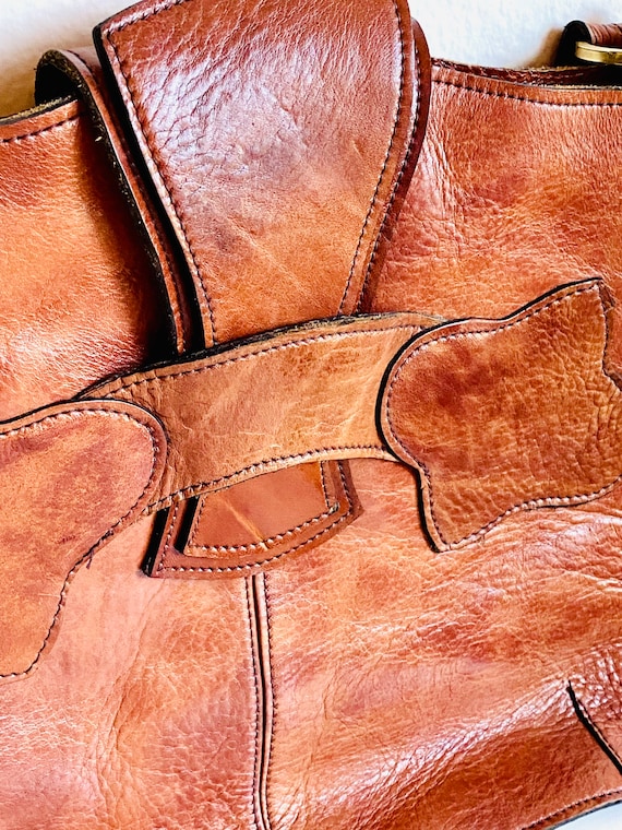 Vintage Brown Handmade Leather Shoulder Handbag, … - image 4