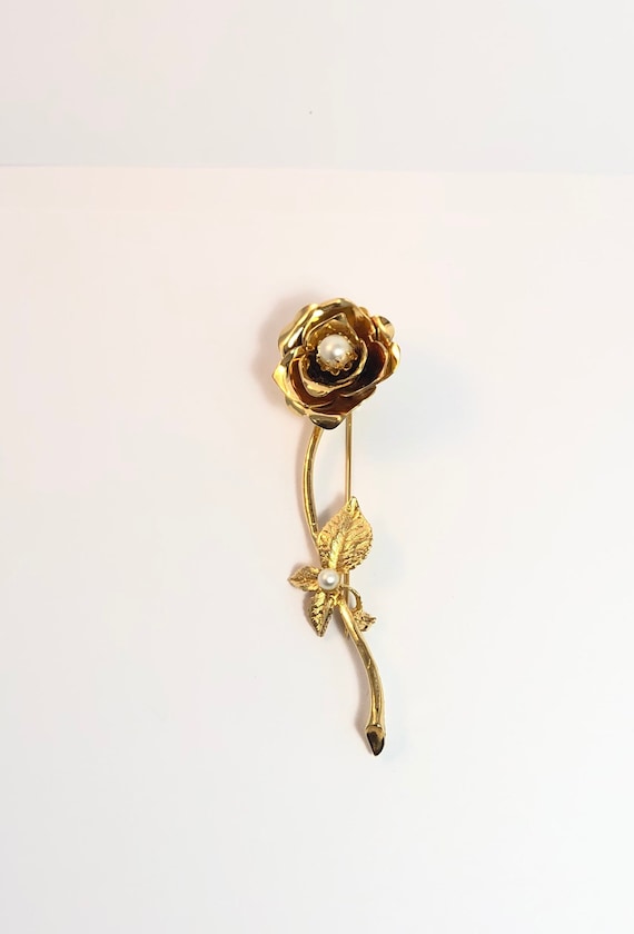 1950s Single Long Stem Rose Brooch