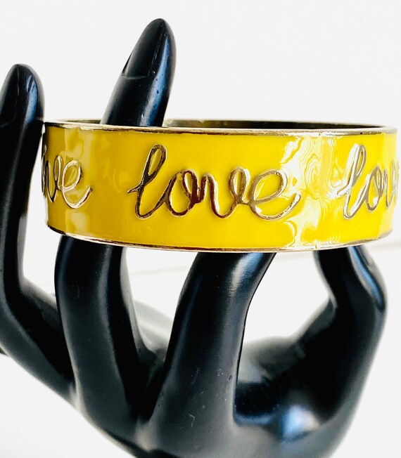 Yellow Enamel LOVE Statement Bangle Bracelet - image 6