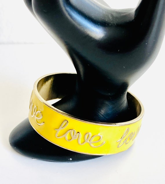 Yellow Enamel LOVE Statement Bangle Bracelet - image 5