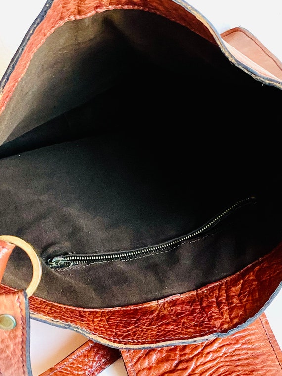 Vintage Brown Handmade Leather Shoulder Handbag, … - image 7