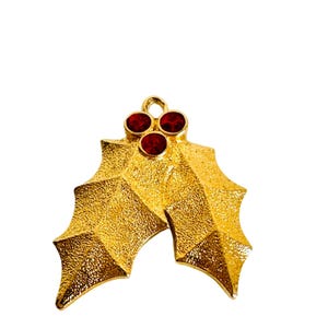 1992 Hallmark Miniature Holiday Ornament - Holiday Holly 22K Gold Plated, Christmas Tree Ornament, Miniature Tree Ornament