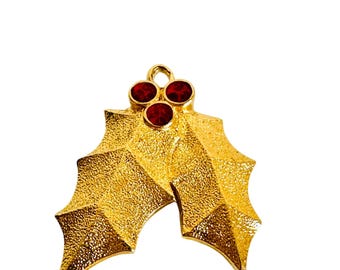 1992 Hallmark Miniature Holiday Ornament - Holiday Holly 22K Gold Plated, Christmas Tree Ornament, Miniature Tree Ornament