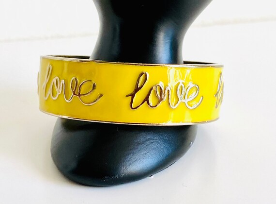 Yellow Enamel LOVE Statement Bangle Bracelet - image 2