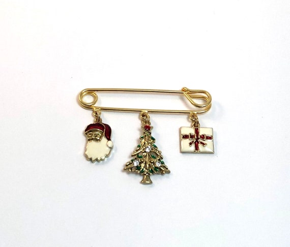 Avon Holiday Charm Pin Gold Tone Tree Santa Gift … - image 4