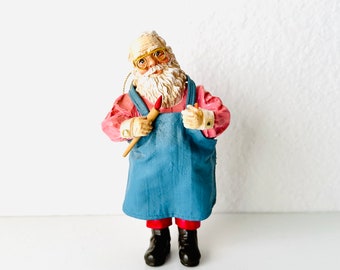 Vintage 1990s Kurt S. Adler Ornament Figurine Santa Toy Maker Fabric Apron Santa Claus, VTG 90s Ornament, Santa Clause Ornament