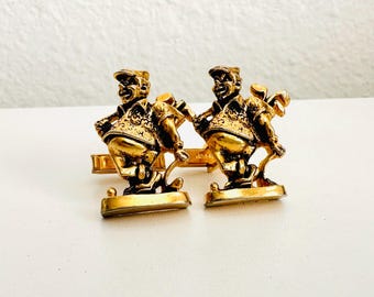 Cuff Links Vintage Gold Tone 3D Golfer with Clubs  Cufflinks Pat. 2472952, Golfer Gift Accessories, Dad Gift,