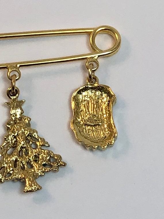 Avon Holiday Charm Pin Gold Tone Tree Santa Gift … - image 3
