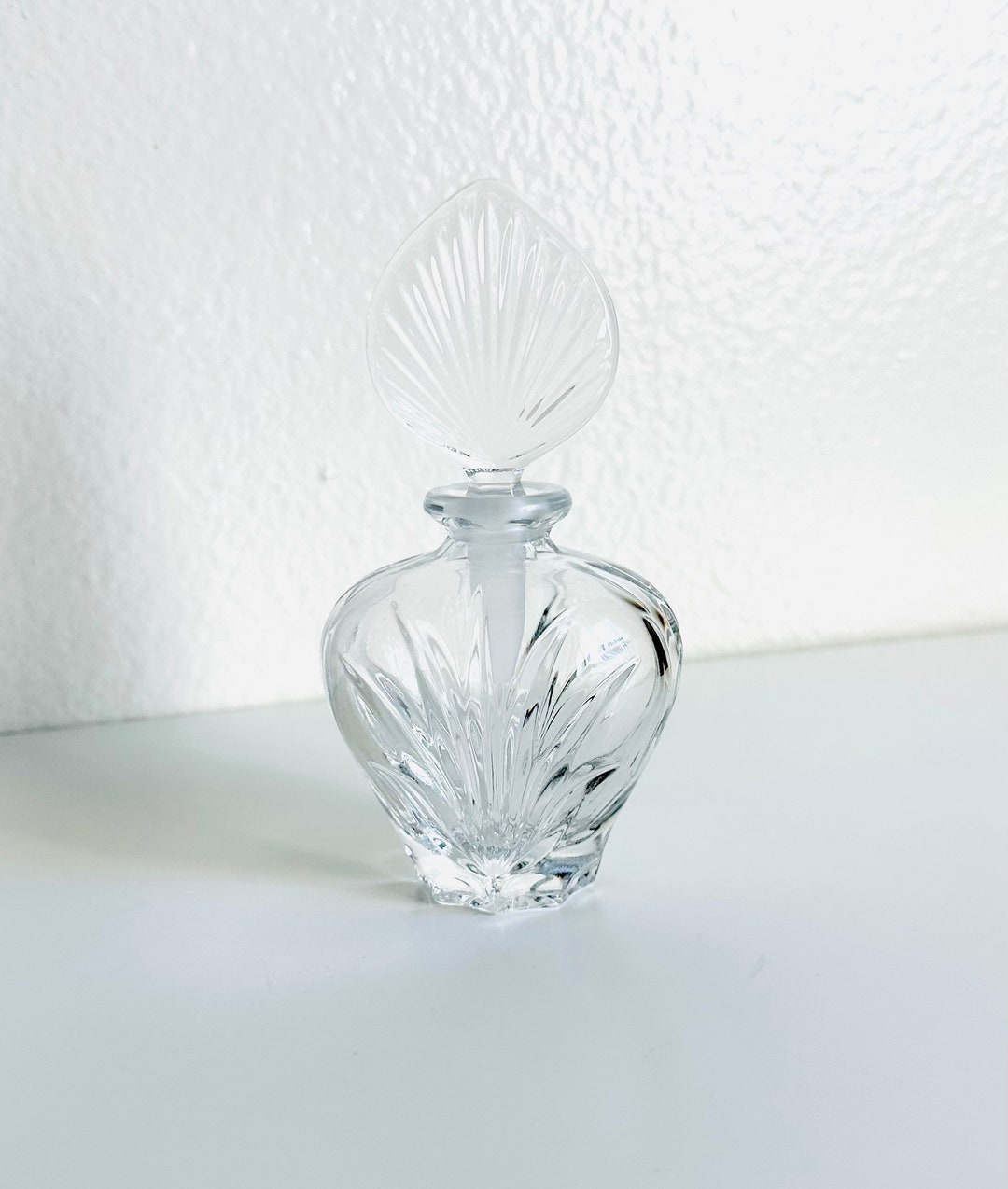 Vintage Crystal Perfume Bottle With Dauber Stopper, 6” Tall Clear Glass ...