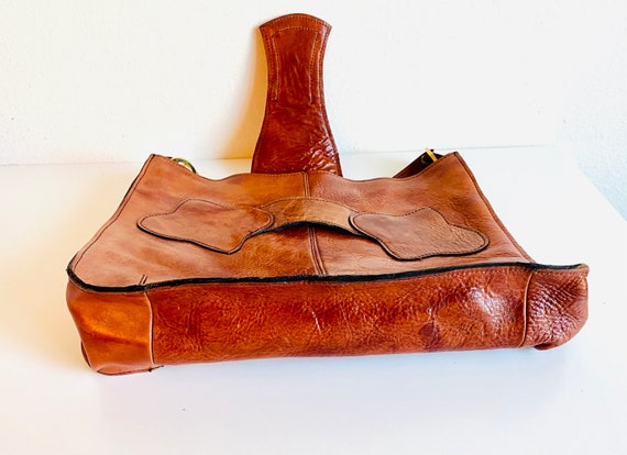 Vintage Brown Handmade Leather Shoulder Handbag, … - image 3