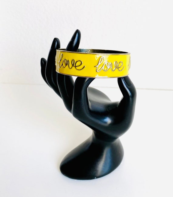Yellow Enamel LOVE Statement Bangle Bracelet - image 1