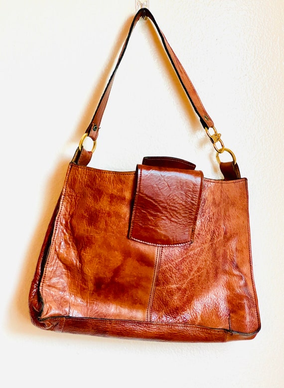 Vintage Brown Handmade Leather Shoulder Handbag, … - image 2