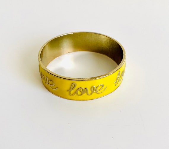 Yellow Enamel LOVE Statement Bangle Bracelet - image 7