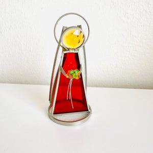 Vintage Glass House Studio Red Stained Glass Angel, Holiday Light Nativity Decor