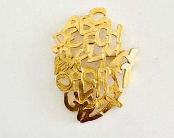 Vintage Gold Tone Complete ABC Letter Alphabet Brooch, A-Z Letters Teacher School Brooch, Teacher Appreciation Gift, Back To School Brooch