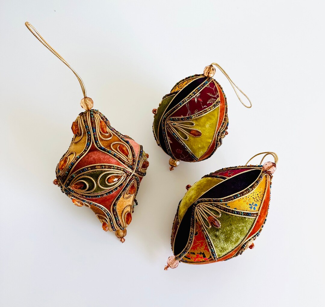 Vintage Beaded Ornaments Victorian Style Pink Green Gold Etsy