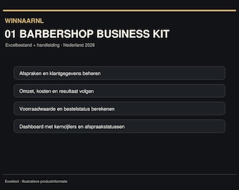 Barbershop Excel Template Netherlands 2026 | Appointments, Clients, Revenue, Costs, Inventory & Dashboard