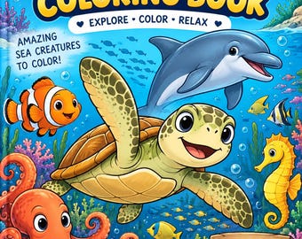 Ocean Animals Coloring Book Printable PDF | 35 Sea Creature Coloring Pages | A4 & US Letter | Kids Activities | Instant Download