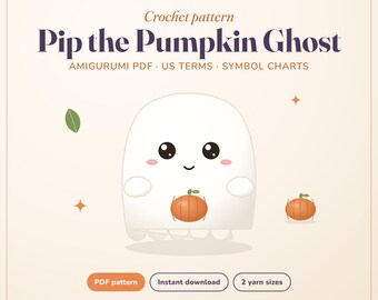 Pumpkin Ghost Crochet Pattern, Cute Halloween Amigurumi PDF: Cozy Ghost Plush with Mini Pumpkin, Symbol Charts, Two Sizes, US Terms